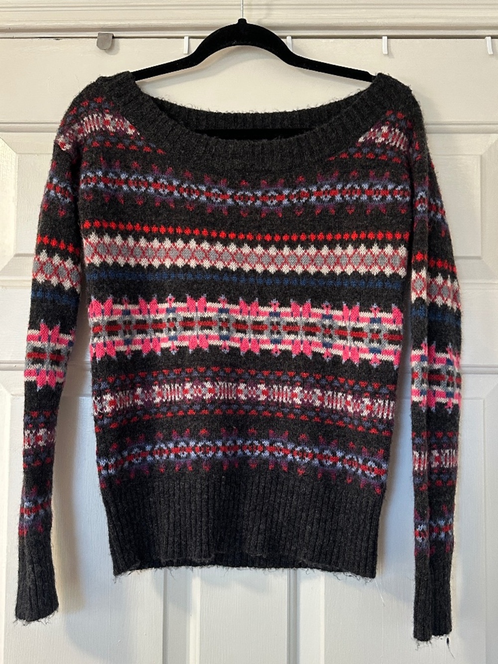 American Eagle Wool Blend Fair Isle Women's Sweater Size Small Gray Nordic Knit